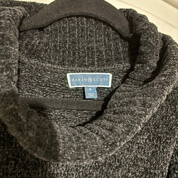 Karen Scott Chunky Knit Cowl Neck Sweater Black Fall Winter Cozycore Pull Over - Picture 4 of 8